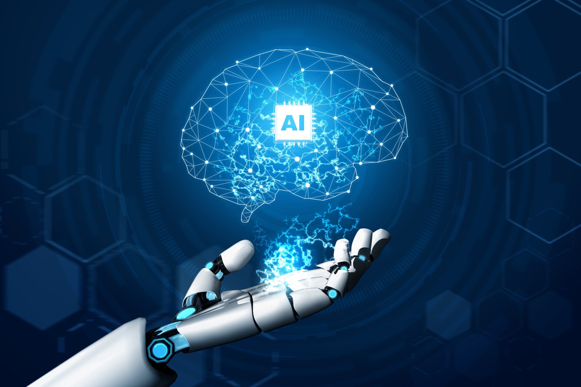 Futuristic robot artificial intelligence concept.