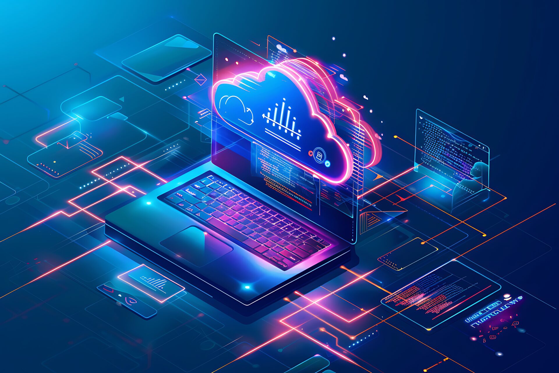 Cloud computing technology concept. 3d rendering toned image double exposure